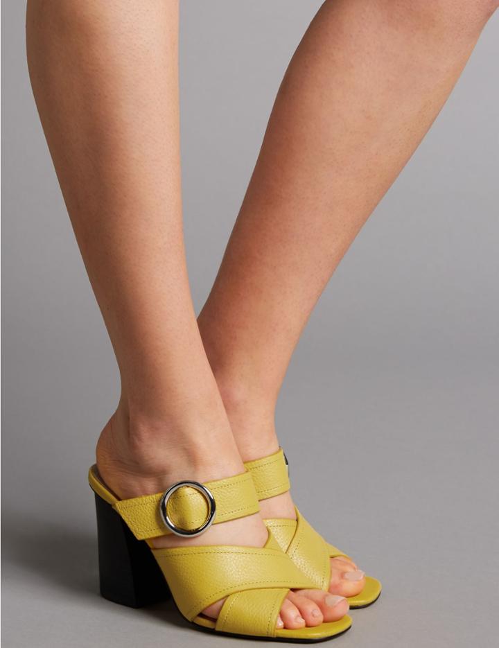 Marks & Spencer Leather Ring Mule Sandals Yellow