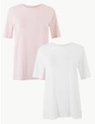 Marks & Spencer 2 Pack Pure Cotton Short Sleeve T-shirt Pink/white