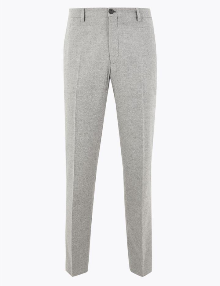 Marks & Spencer Slim Fit Textured Stretch Trousers Light Grey