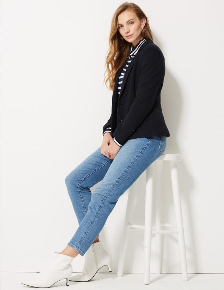 Marks & Spencer Textured Single Breasted Blazer Dark Navy