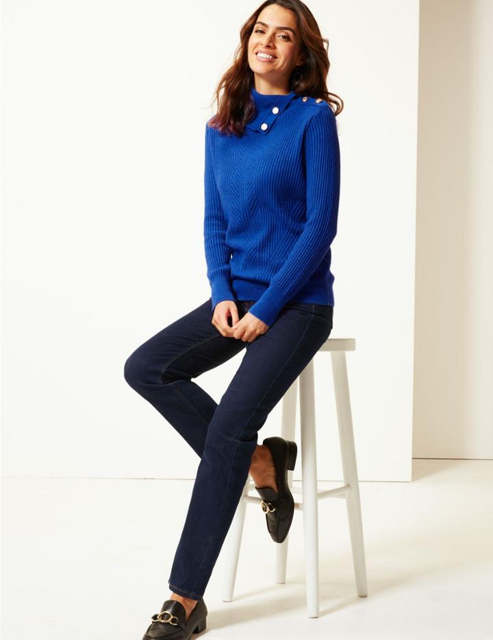 Marks & Spencer Textured Split Neck Jumper Marine