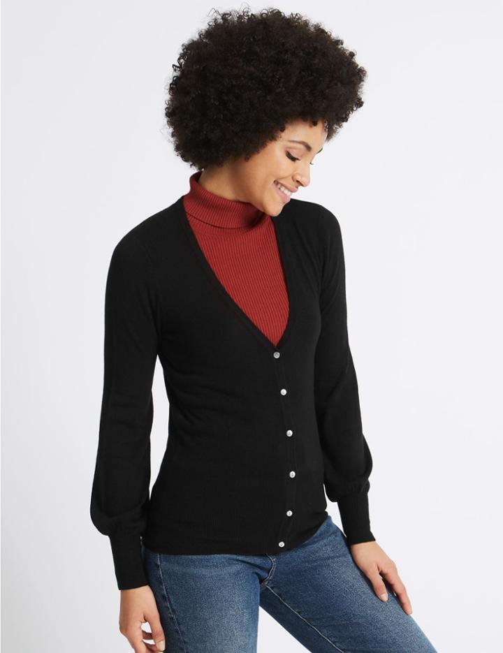 Marks & Spencer V-neck Long Sleeve Cardigan Black