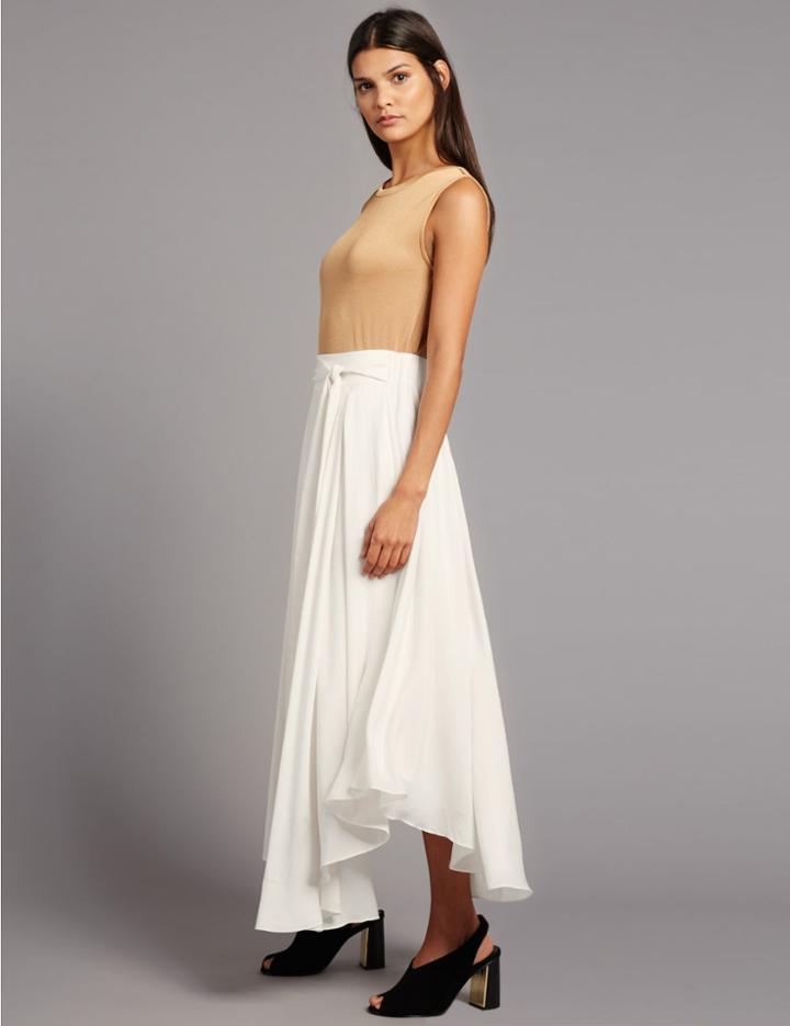 Marks & Spencer Tie Side A-line Midi Skirt Soft White