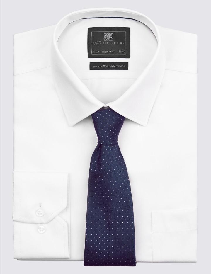Marks & Spencer Pure Silk Spotted Textured Tie Navy