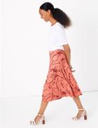 Marks & Spencer Floral Jersey A-line Midi Skirt Pink Mix