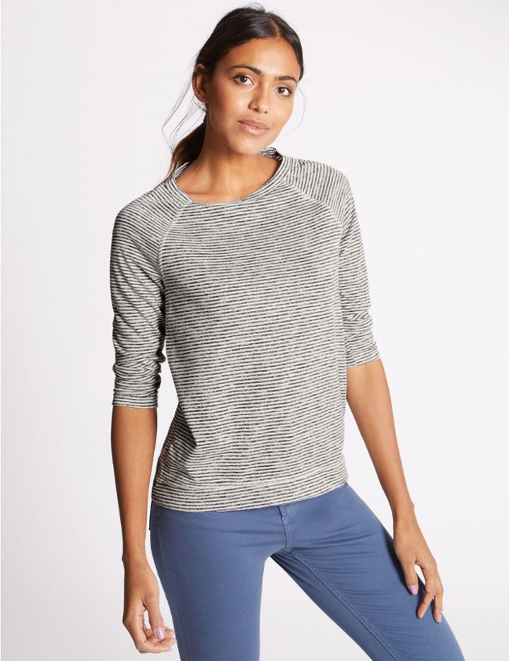 Marks & Spencer Raglan Striped 3/4 Sleeve T-shirt Navy Mix
