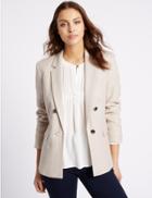 Marks & Spencer Linen Rich Double Breasted Jacket Natural Mix