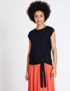 Marks & Spencer Side Tie Round Neck Cap Sleeve Jumper Navy