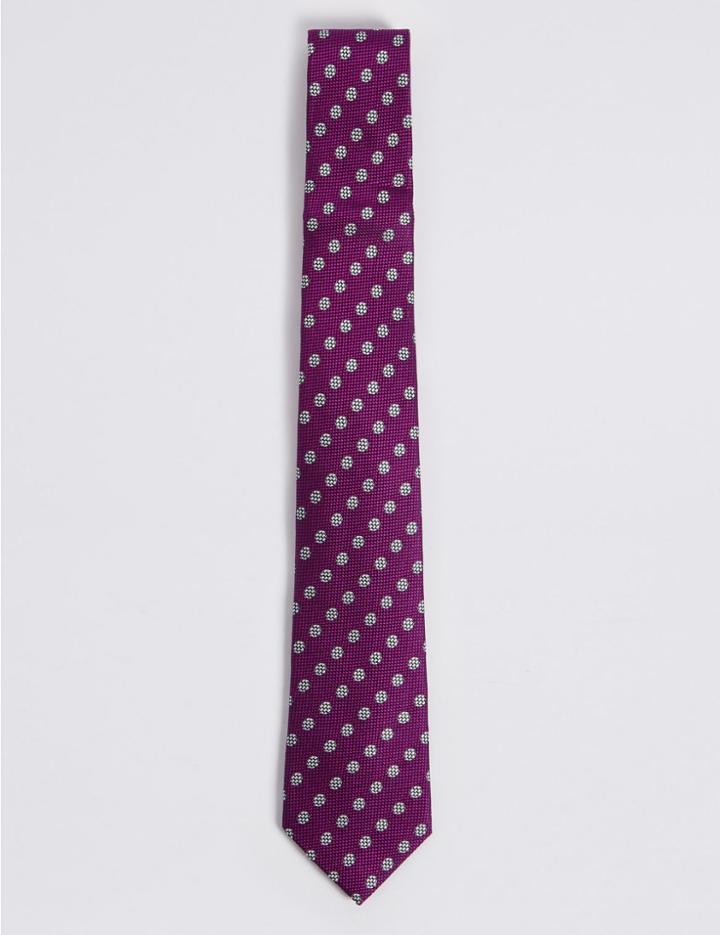 Marks & Spencer Pure Silk Spot Tie Magenta Mix