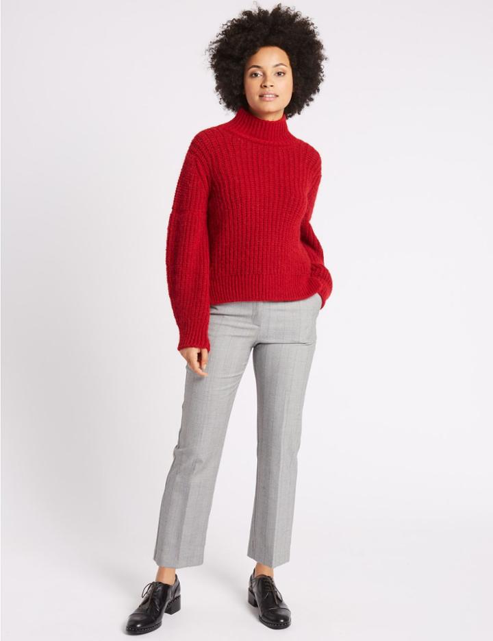 Marks & Spencer Striped Elastic Back Cropped Trousers Grey Mix