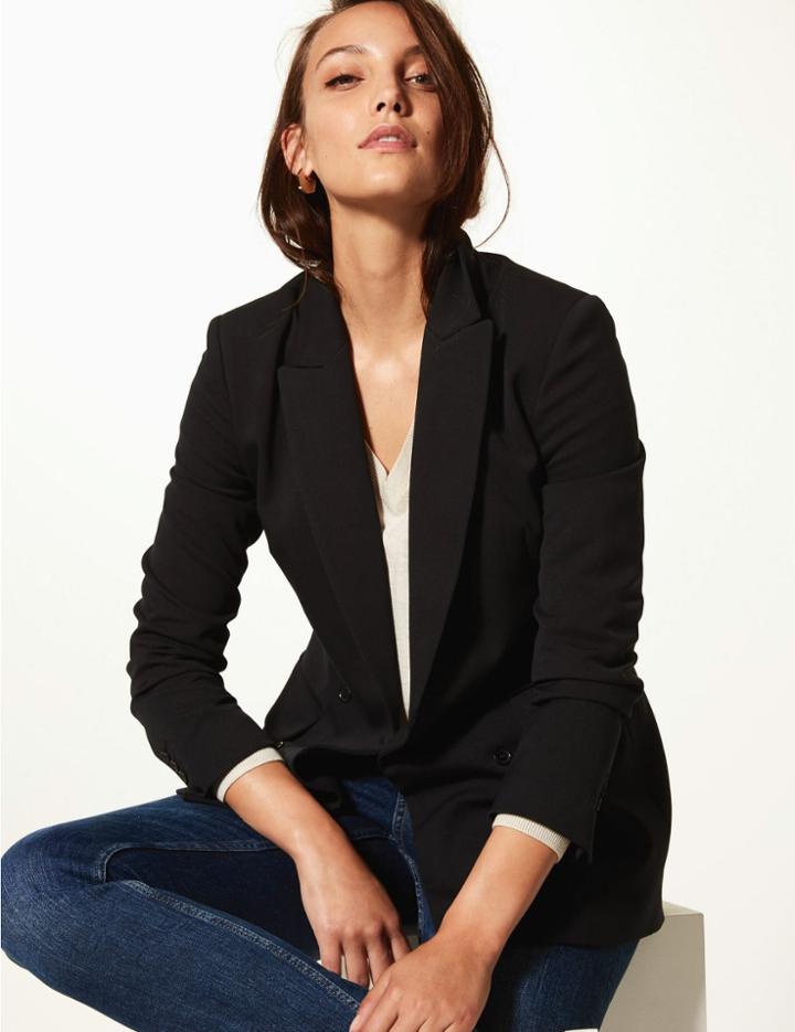 Marks & Spencer Longline Double Breasted Blazer Black