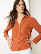 Marks & Spencer Striped Button Detailed Shirt Ginger