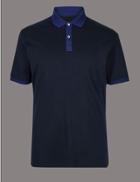 Marks & Spencer Pure Cotton Contrast Collar Polo Shirt Navy