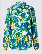 Marks & Spencer Pure Modal Floral Print Long Sleeve Shirt Blue Mix