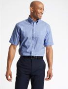 Marks & Spencer Pure Cotton Short Sleeve Regular Fit Shirt Blue Mix