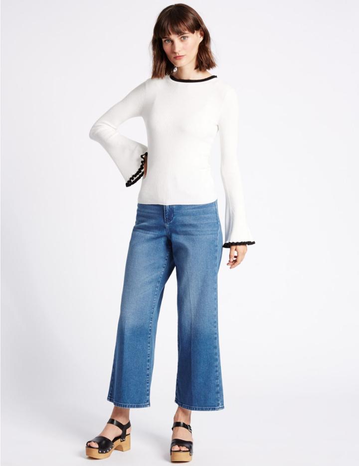 Marks & Spencer High Rise Cropped Slim Bootcut Jeans Medium Indigo