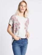 Marks & Spencer Cotton Blend Puff Floral Print T-shirt Grey Mix