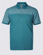 Marks & Spencer Cotton Blend Textured Polo Shirt Dark Kingfisher