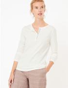 Marks & Spencer Pure Cotton Straight Fit Henley Top Ivory