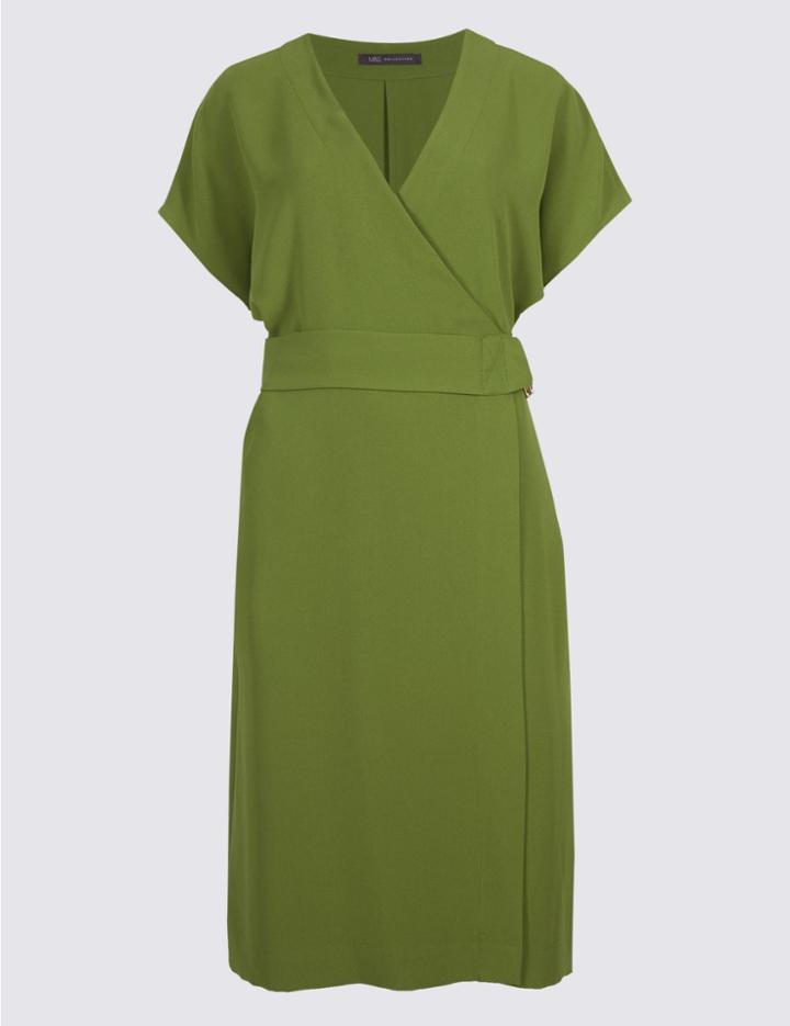Marks & Spencer Tie Detail Short Sleeve Wrap Midi Dress Green