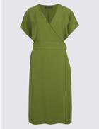 Marks & Spencer Tie Detail Short Sleeve Wrap Midi Dress Green