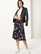 Marks & Spencer Floral Print Jersey A-line Skirt Black Mix