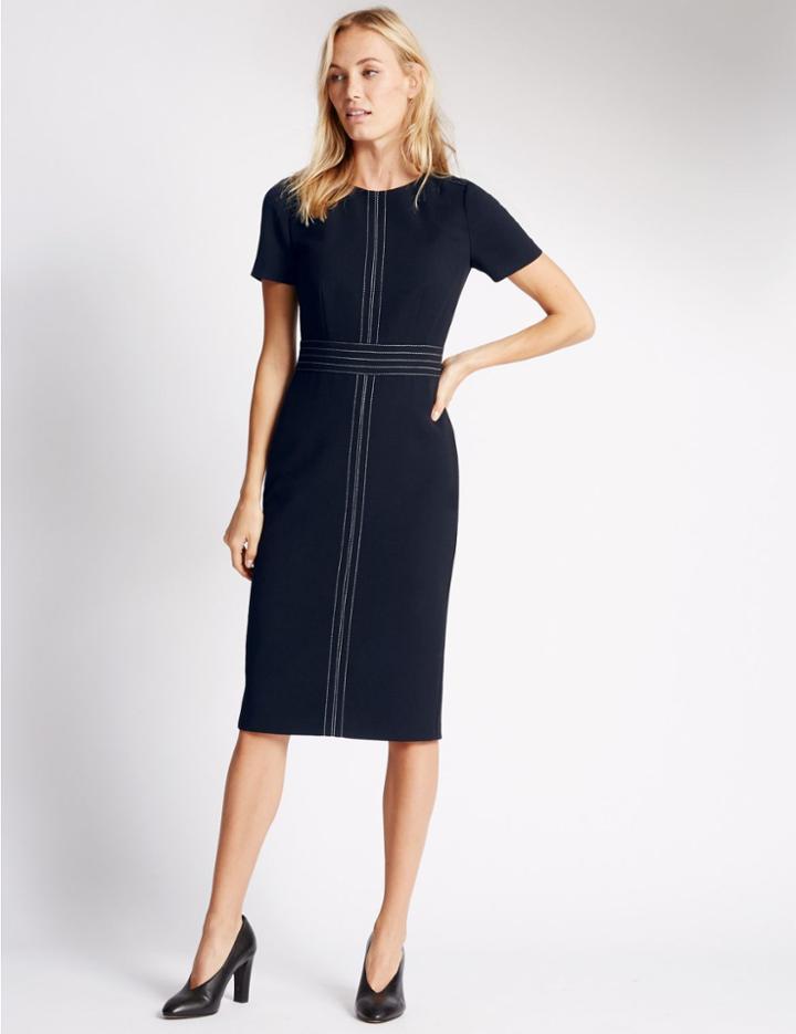 Marks & Spencer Contrasting Stitch Short Sleeve Shift Dress Navy