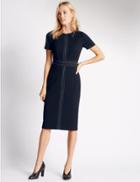 Marks & Spencer Contrasting Stitch Short Sleeve Shift Dress Navy