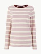 Marks & Spencer Pure Cotton Striped Regular Fit T-shirt Soft Pink