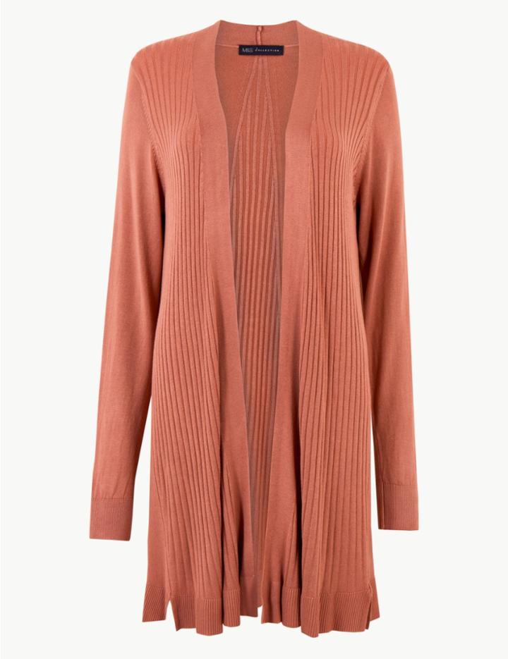 Marks & Spencer Ribbed Longline Cardigan Terracotta