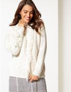 Marks & Spencer Fringe Cable Knit Funnel Neck Jumper Cream