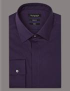 Marks & Spencer Cotton Rich Tailored Fit Shirt With Stretch Rich Purple