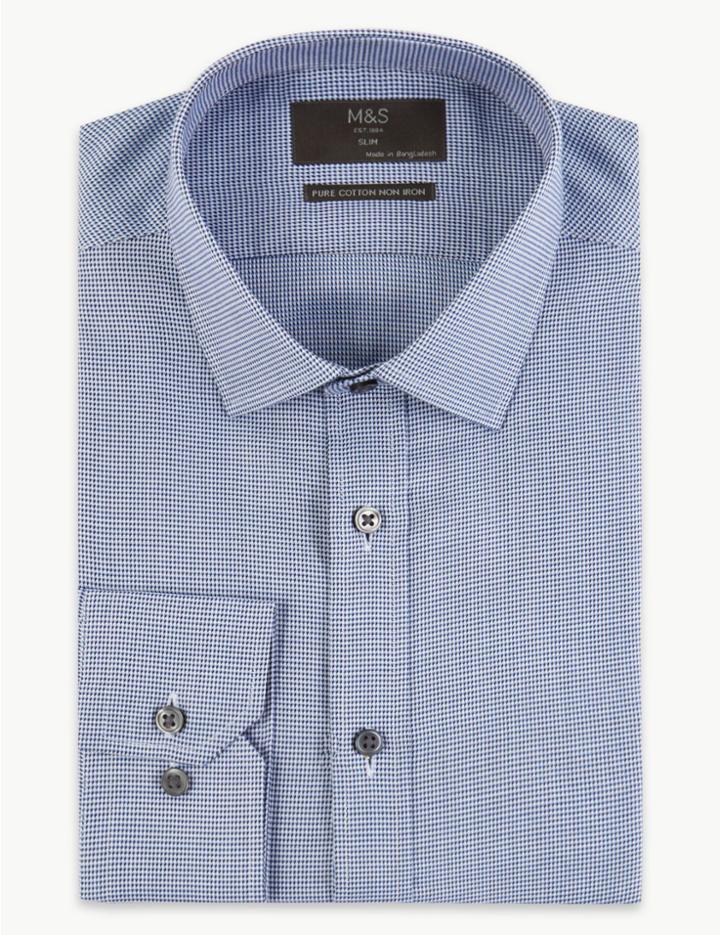 Marks & Spencer Pure Cotton Non-iron Slim Fit Shirt Navy Mix