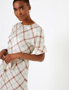 Marks & Spencer Pure Silk Checked Tunic Knee Length Dress Ivory Mix