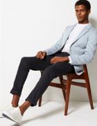 Marks & Spencer Cotton Blend Herringbone Slim Fit Jacket Light Blue