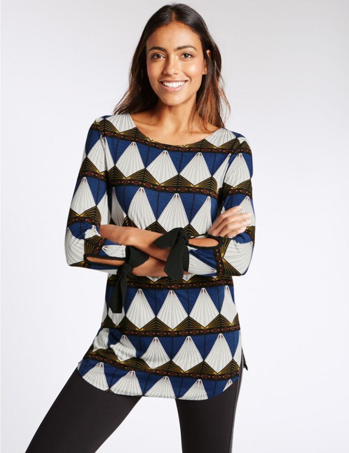 Marks & Spencer Printed &frac34; Sleeve Jersey Top Blue Mix