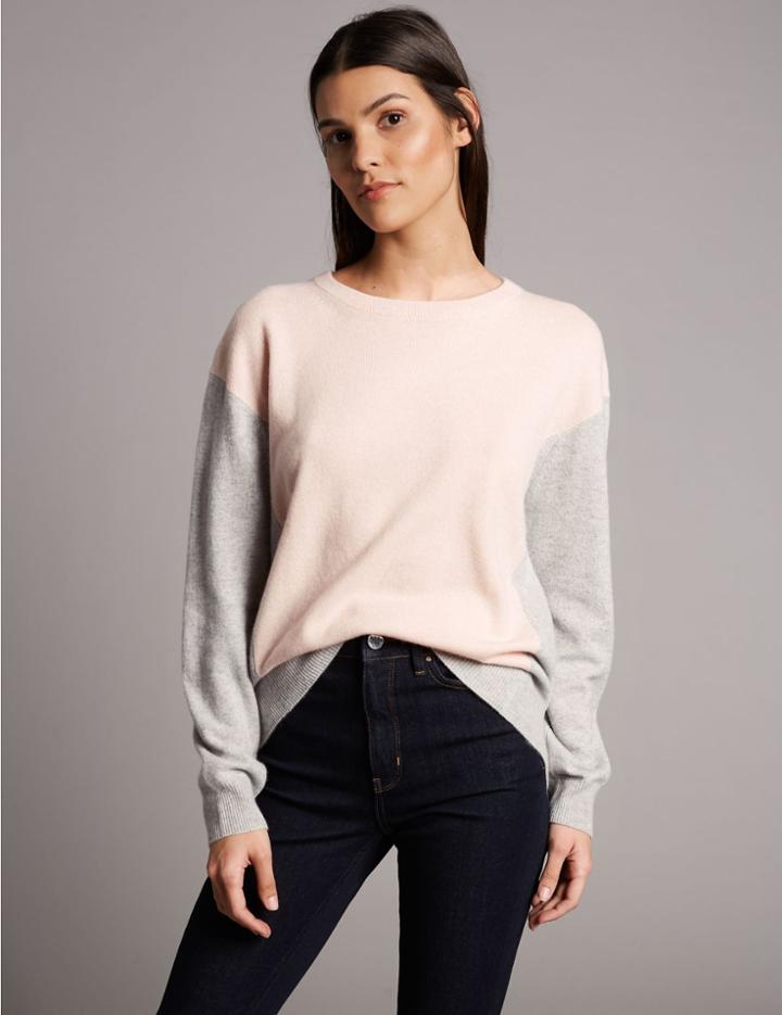 Marks & Spencer Pure Cashmere Oversized Colour Block Jumper Grey