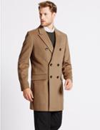 Marks & Spencer Wool Blend Double Breasted Coat Camel