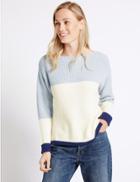 Marks & Spencer Pure Cotton Colour Block Slash Neck Jumper Soft Blue Mix