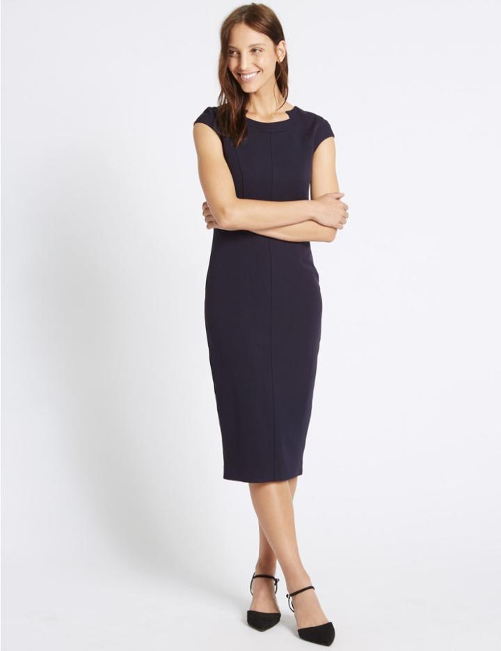 Marks & Spencer Multi Stitched Neck Shift Dress Navy