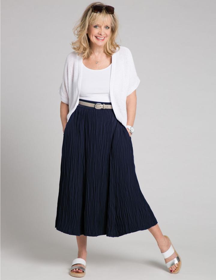 Marks & Spencer Crinkle A-line Midi Skirt Navy