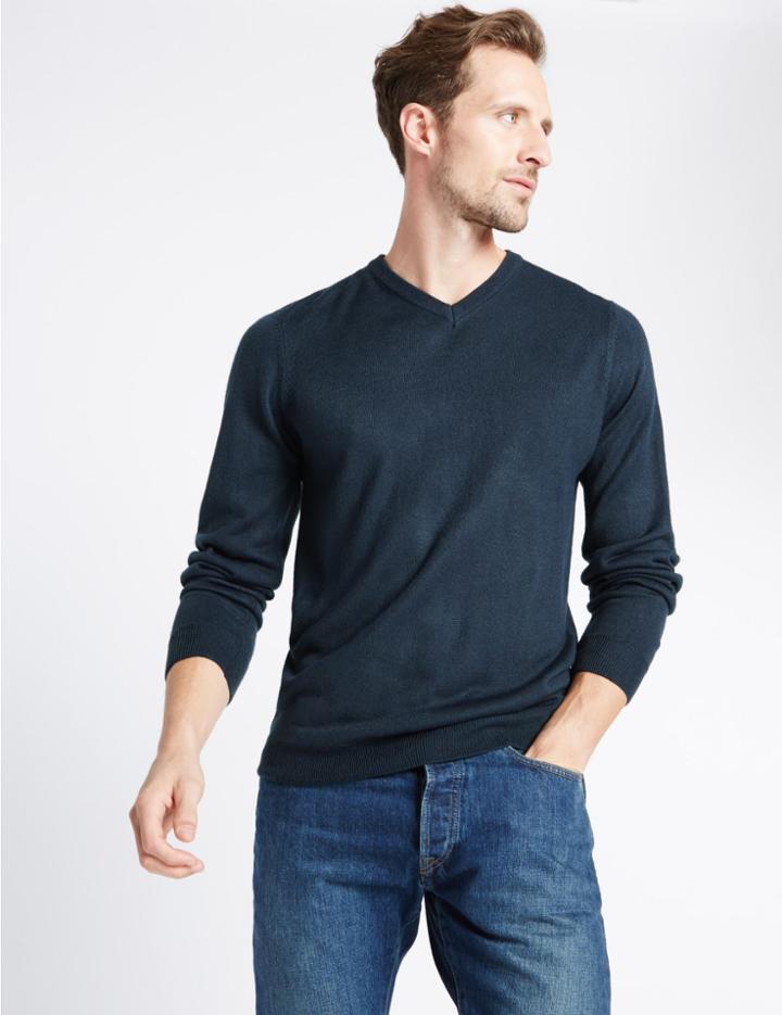 Marks & Spencer V-neck Jumper Navy Mix