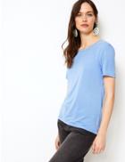 Marks & Spencer Round Neck Short Sleeve Relaxed Fit T-shirt Periwinkle