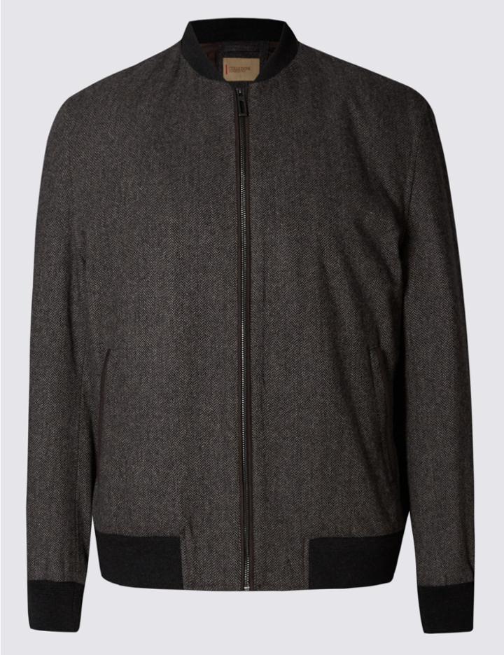 Marks & Spencer Herringbone Baseball Bomber Jacket Brown