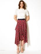 Marks & Spencer Floral Print Wrap Midi Skirt Red Mix