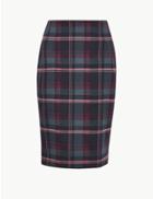 Marks & Spencer Jersey Checked Pencil Skirt Navy Mix