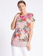 Marks & Spencer Floral Print Short Sleeve Jersey Top Pink Mix