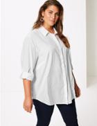 Marks & Spencer Curve Cotton Rich Striped Shirt White
