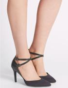 Marks & Spencer Faux Leather Stiletto Court Shoes Navy Mix