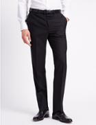 Marks & Spencer Flat Front Trousers With Wool Black
